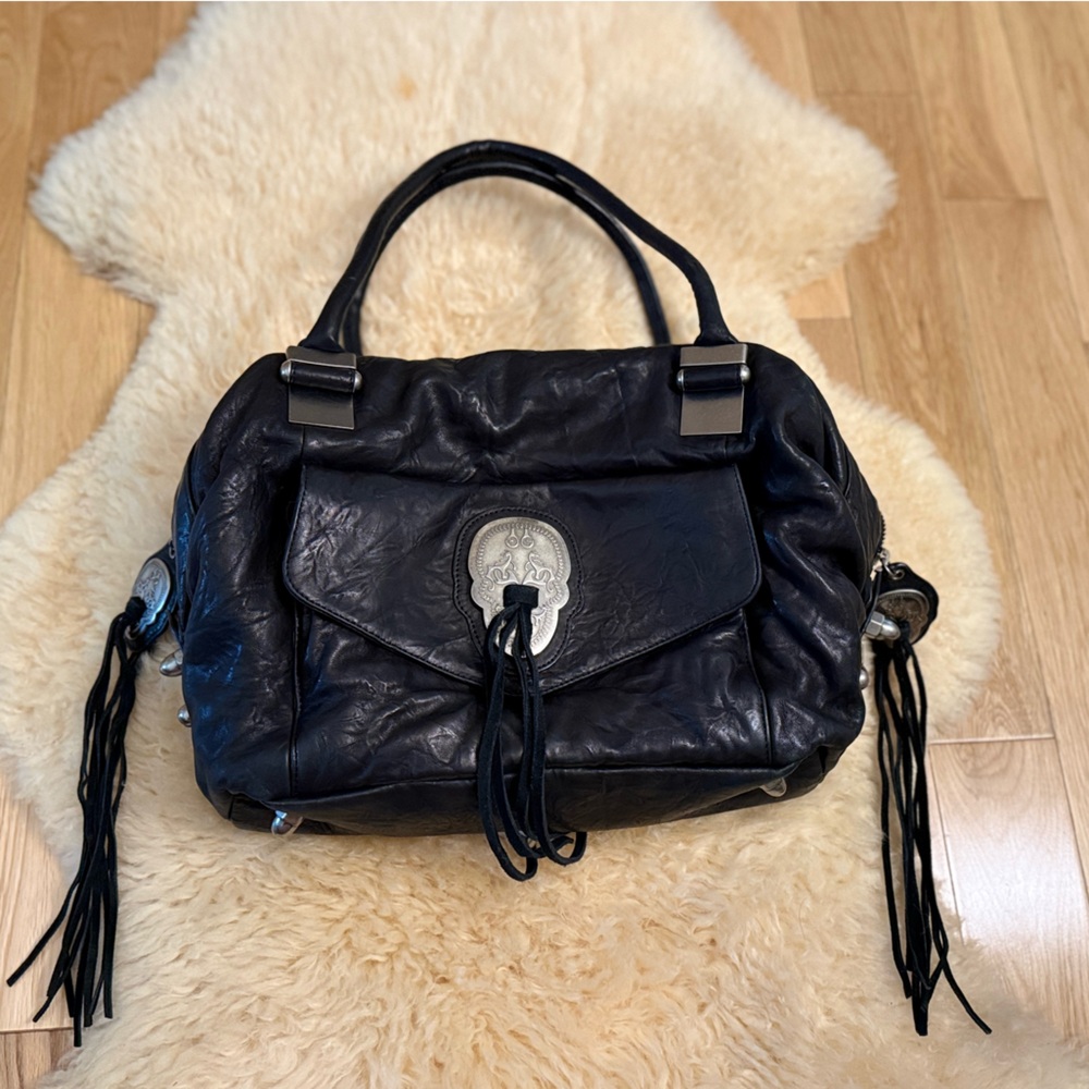 Thomas Wylde Black Shoulder Bag with Henna Skull Concho Design